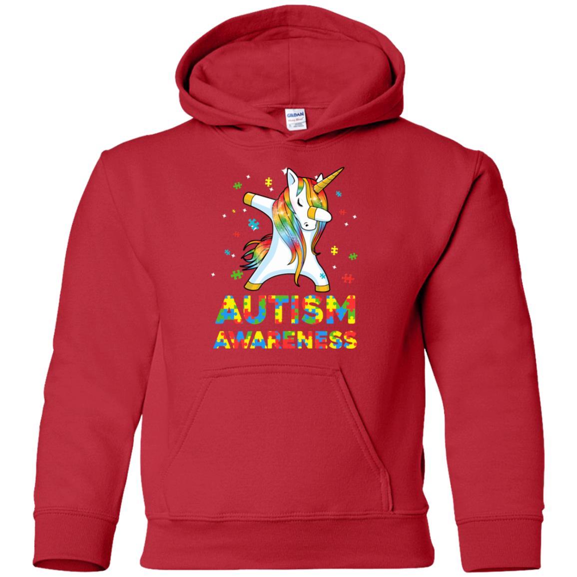 Dabbing Unicorn Puzzle Autism Awareness For Girls Youth-Youth Shirt-Youth Pullover Hoodie-Red