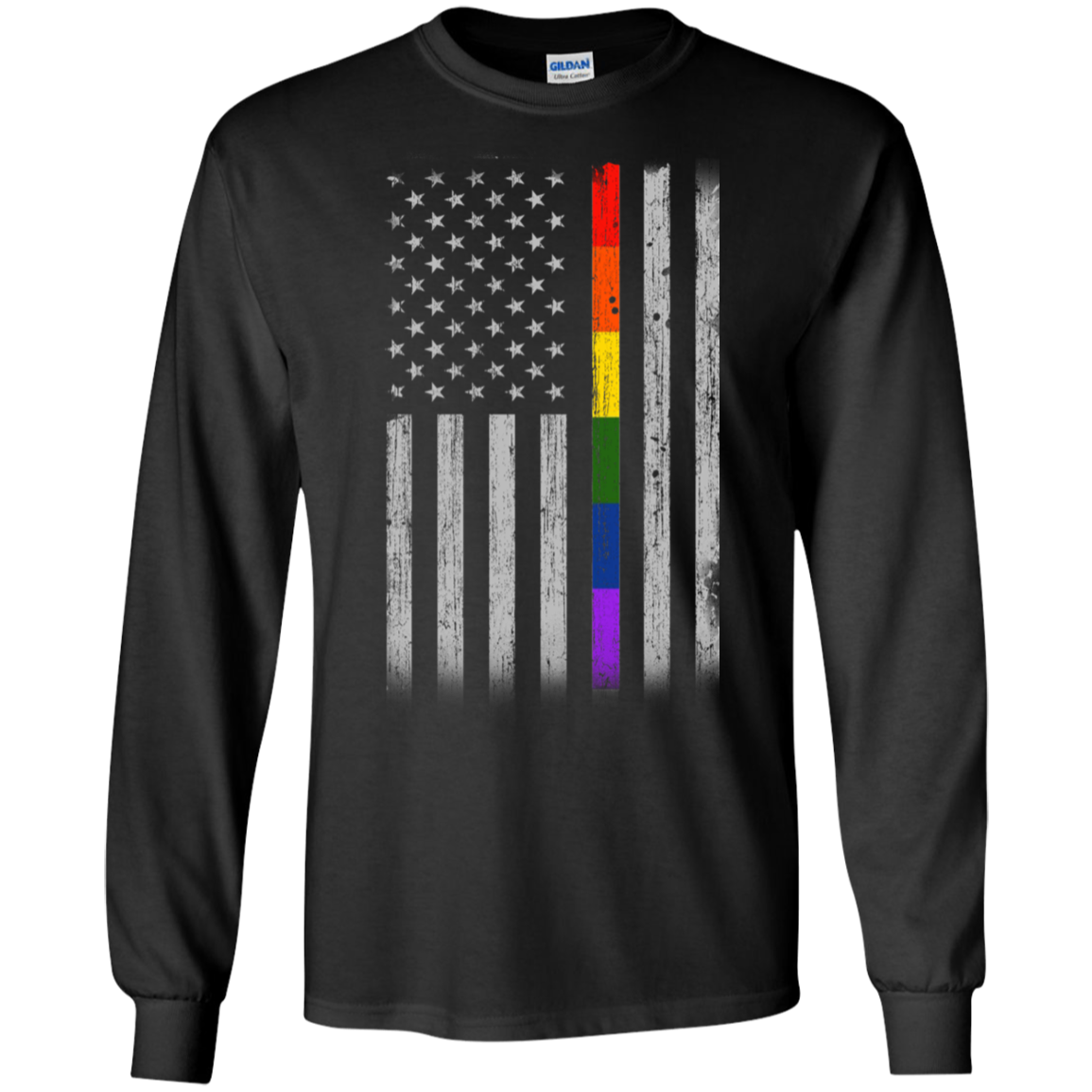 Rainbow Lesbian Gay Pride LGBT America Flag-T-Shirt & Hoodie-Long Sleeve T-Shirt-Black