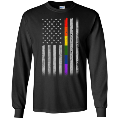 Rainbow Lesbian Gay Pride LGBT America Flag-T-Shirt & Hoodie-Long Sleeve T-Shirt-Black