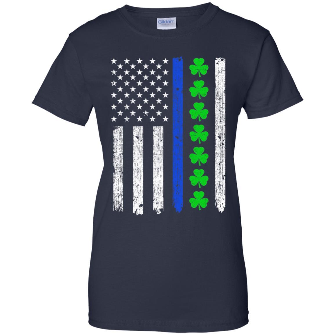 Thin Blue Line Shamrock Irish St Patricks Day Police-T-Shirt & Hoodie-Women's T-Shirt-Navy