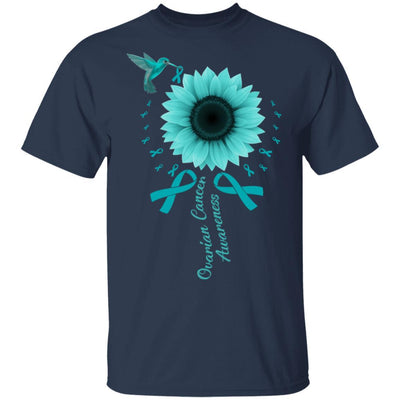 Hummingbird Sunflower Teal Ribbon Ovarian Cancer Awareness-T-Shirt & Hoodie-Classic T-Shirt-Navy