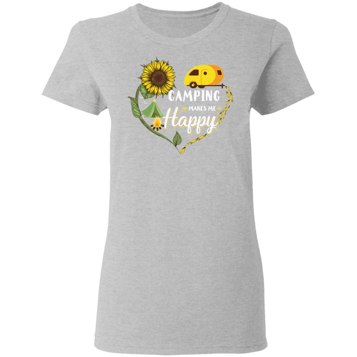 Camping Makes Me Happy Funny Sunflower Camping Lover-T-Shirt & Hoodie-Women's T-Shirt-Sport Grey