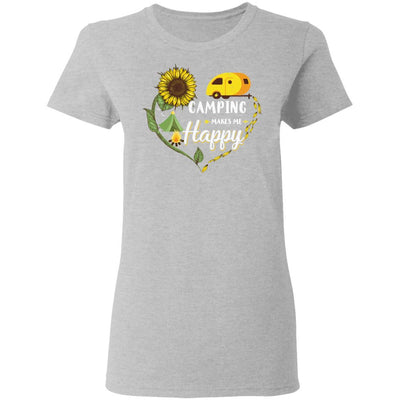 Camping Makes Me Happy Funny Sunflower Camping Lover-T-Shirt & Hoodie-Women's T-Shirt-Sport Grey