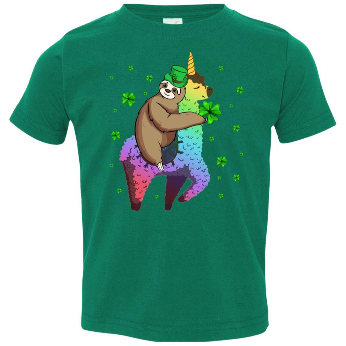 Leprechaun Sloth Riding Llama Unicorn St Patricks Day Youth-Youth Shirt-Toddler T-Shirt-Kelly