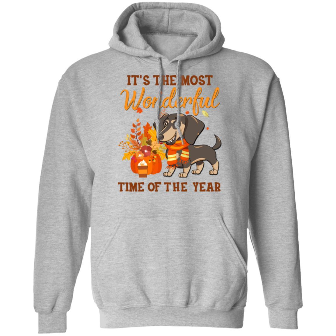 Dachshund Autumn It's The Most Wonderful Time Of The Year-T-Shirt & Hoodie-Pullover Hoodie-Sport Grey