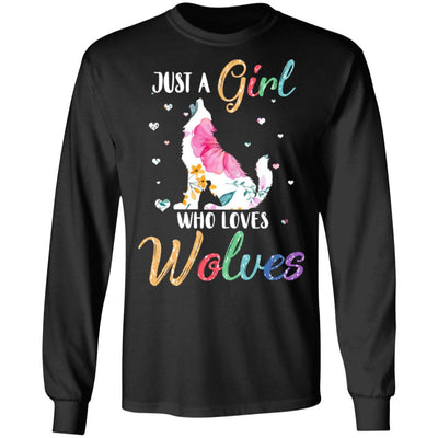 Just A Girl Who Loves Wolves Cute Wolve Lover-T-Shirt & Hoodie-Long Sleeve T-Shirt-Black
