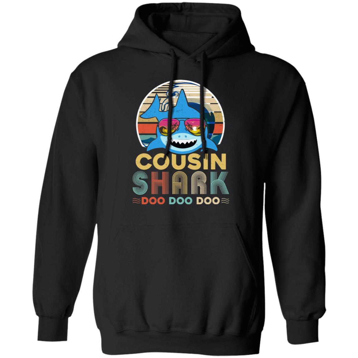 Retro Vintage Cousin Shark Doo Doo Doo-T-Shirt & Hoodie-Pullover Hoodie-Black