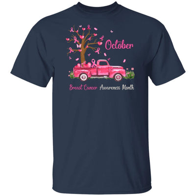 Pink Truck Pumpkin October Breast Cancer Awareness Month-T-Shirt & Hoodie-Classic T-Shirt-Navy