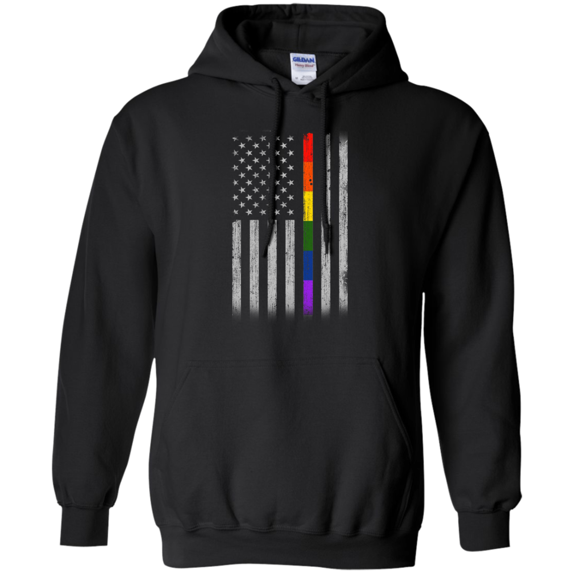 Rainbow Lesbian Gay Pride LGBT America Flag-T-Shirt & Hoodie-Pullover Hoodie-Black