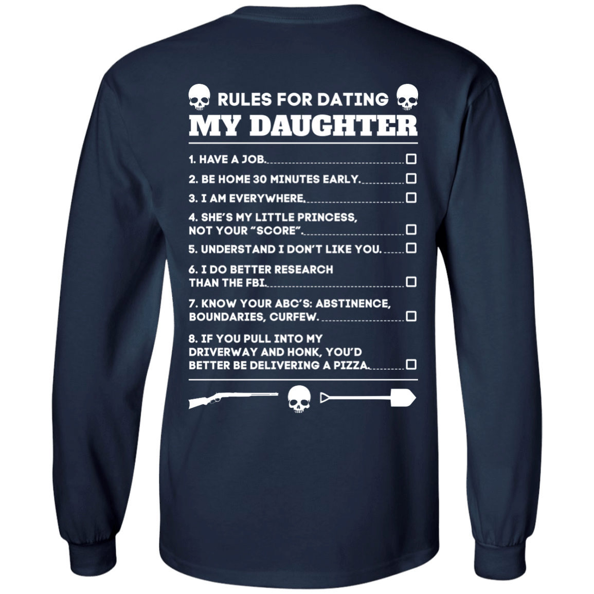 Rules For Dating My Daughter Funny-T-Shirt & Hoodie-Long Sleeve T-Shirt-Navy