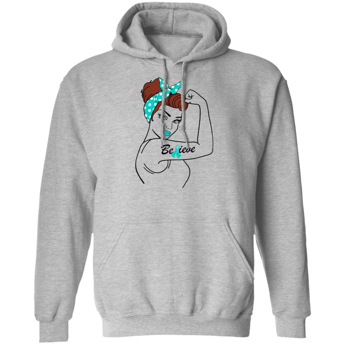 Support Ovarian Cancer Awareness Warrior Believe-T-Shirt & Hoodie-Pullover Hoodie-Sport Grey