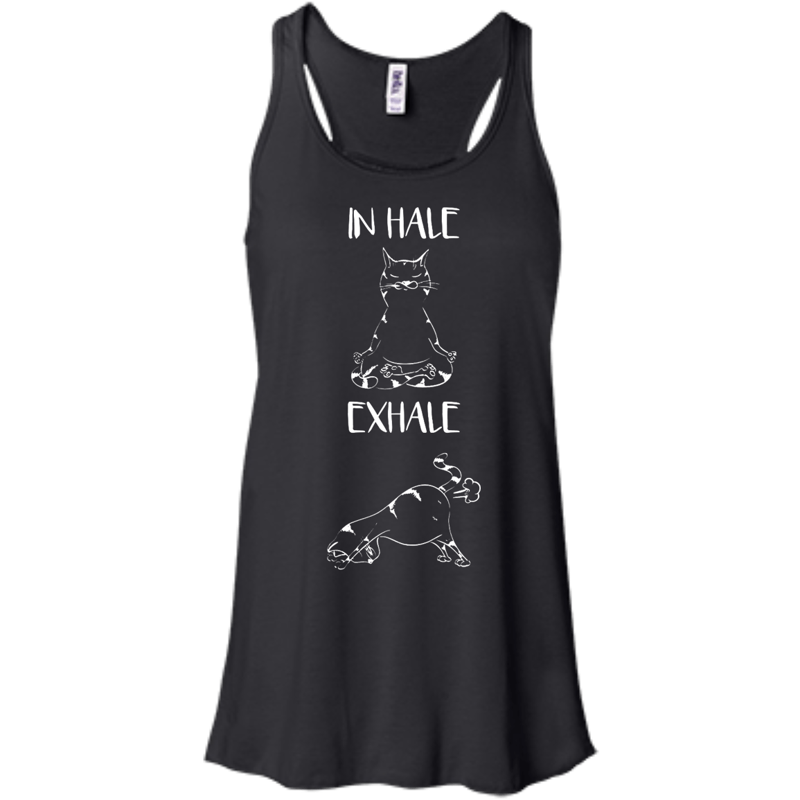 Yoga Cat Inhale Exhale-T-Shirt & Hoodie-Women's Flowy Racerback Tank-Black