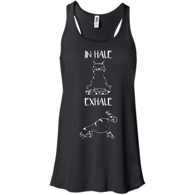 Yoga Cat Inhale Exhale-T-Shirt & Hoodie-Women's Flowy Racerback Tank-Black