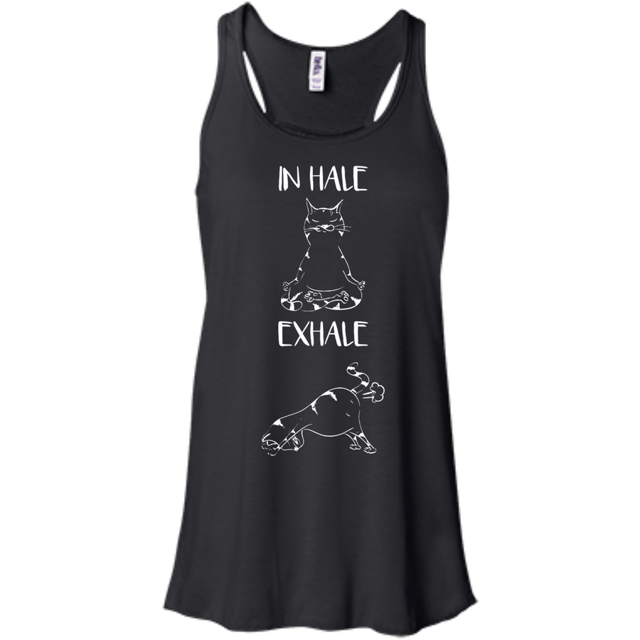 Yoga Cat Inhale Exhale-T-Shirt & Hoodie-Women's Flowy Racerback Tank-Black