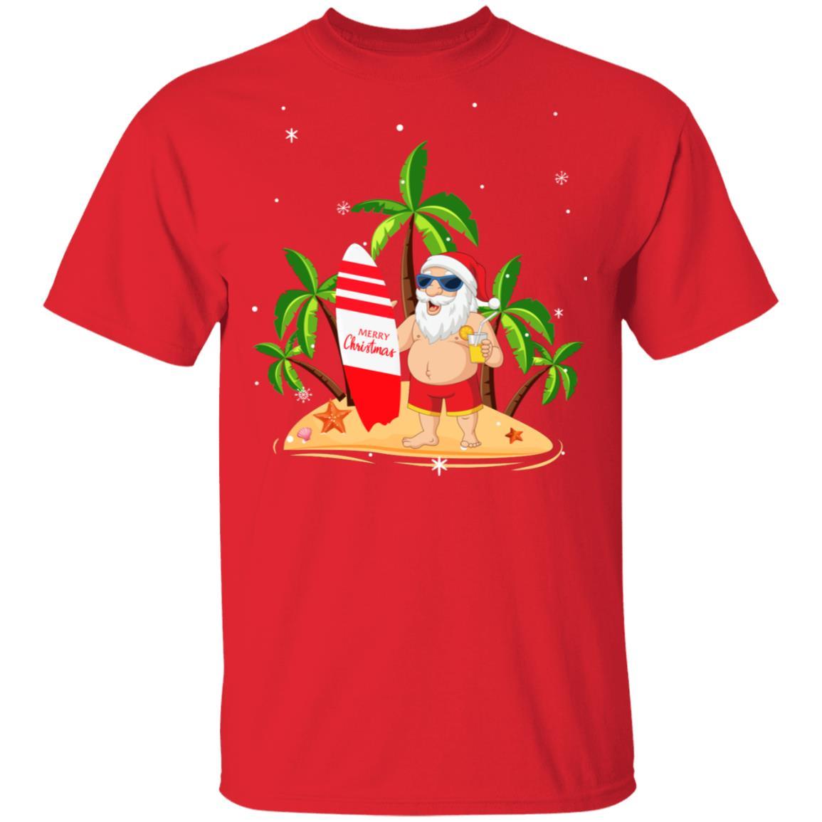 Merry Christmas In July Santa Hawaiian Surfing Summer-T-Shirt & Sweatshirt-Classic T-Shirt-Red