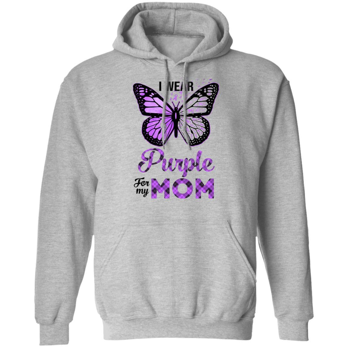 I Wear Purple For My Mom Butterfly Alzheimer's Awareness-T-Shirt & Hoodie-Pullover Hoodie-Sport Grey