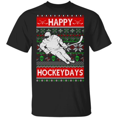 Happy Hockeydays Ice Hockey Christmas Ugly Xmas Pajamas-T-Shirt & Sweatshirt-Classic T-Shirt-Black