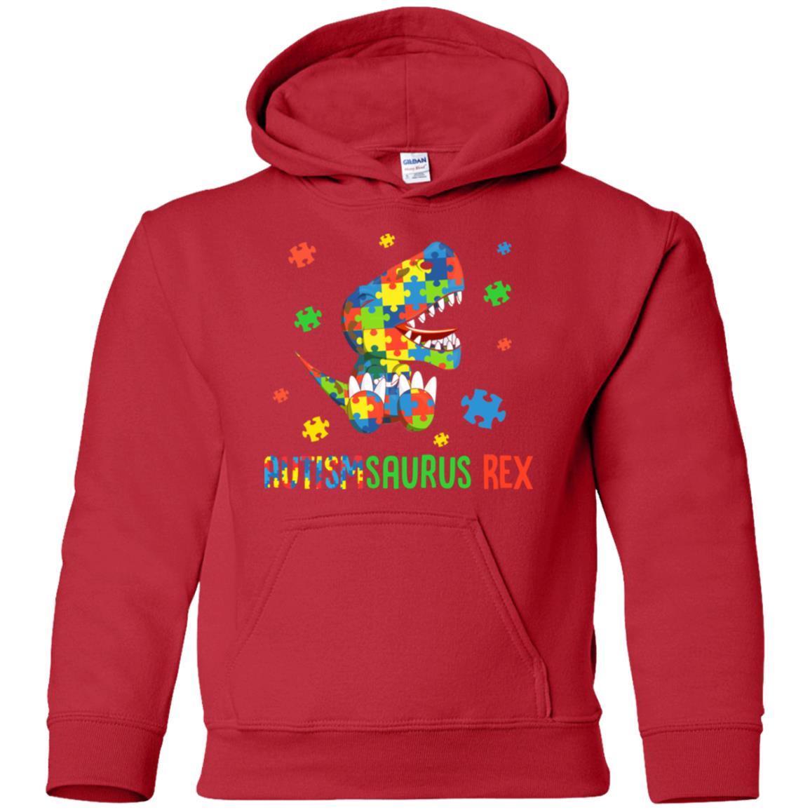 Autismsaurus Rex Autism Dinosaur T-Rex For Kids Youth-Youth Shirt-Youth Pullover Hoodie-Red