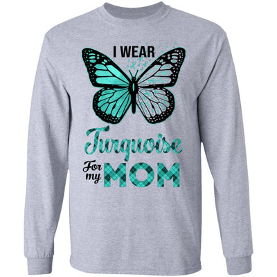 I Wear Turquoise For My Mom Butterfly Dysautonomia Awareness-T-Shirt & Hoodie-Long Sleeve T-Shirt-Sport Grey