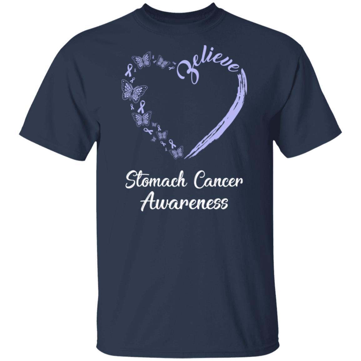 Butterfly Believe Stomach Cancer Awareness Ribbon Gifts-T-Shirt & Hoodie-Classic T-Shirt-Navy