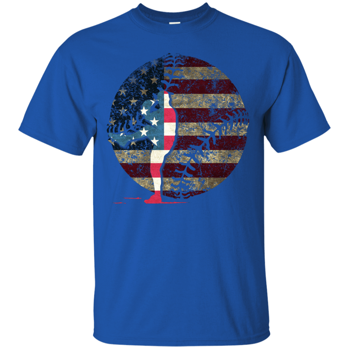 Pitcher Baseball America Flag-T-Shirt & Hoodie-Classic T-Shirt-Royal