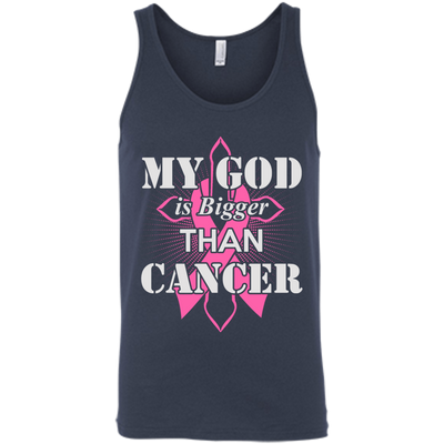My God Is Bigger Than Cancer Pink Awareness Ribbon-T-Shirt & Hoodie-Unisex Tank-Navy
