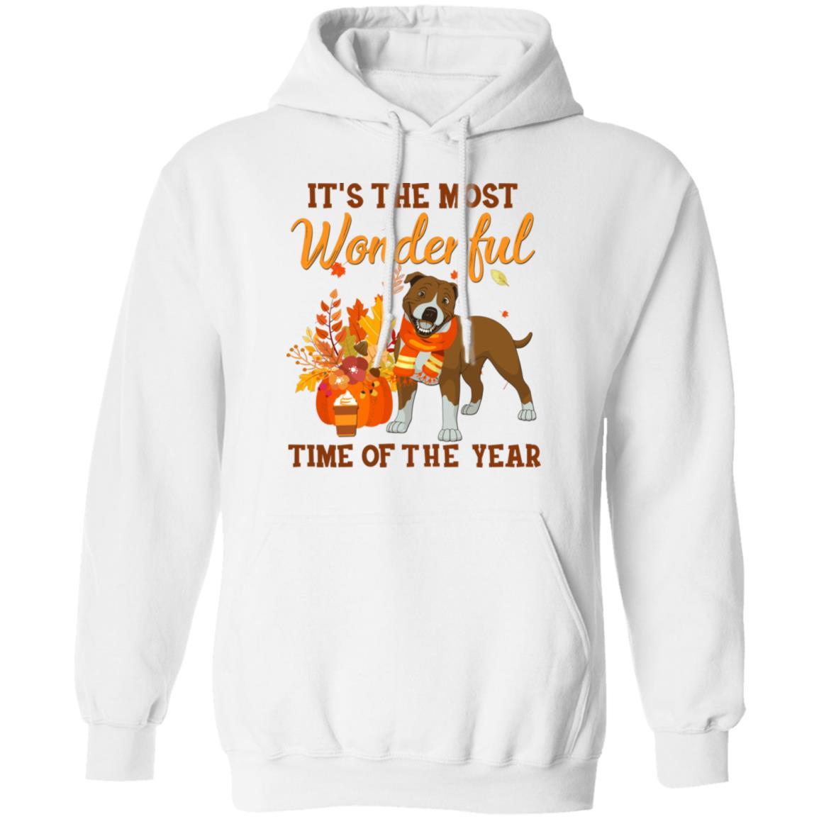 Pit Bull Autumn It's The Most Wonderful Time Of The Year-T-Shirt & Hoodie-Pullover Hoodie-White