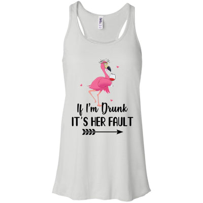 If I'm Drunk It's Her Fault Flamingo Drink Wine Lover-T-Shirt & Tank Top-Women's Flowy Racerback Tank-White