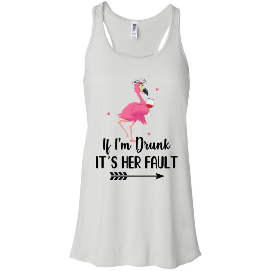 If I'm Drunk It's Her Fault Flamingo Drink Wine Lover-T-Shirt & Tank Top-Women's Flowy Racerback Tank-White