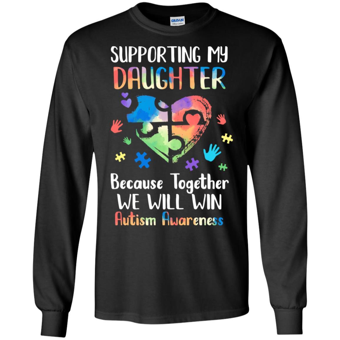 Supporting My Daughter Puzzle Autism Awareness Month-T-Shirt & Hoodie-Long Sleeve T-Shirt-Black