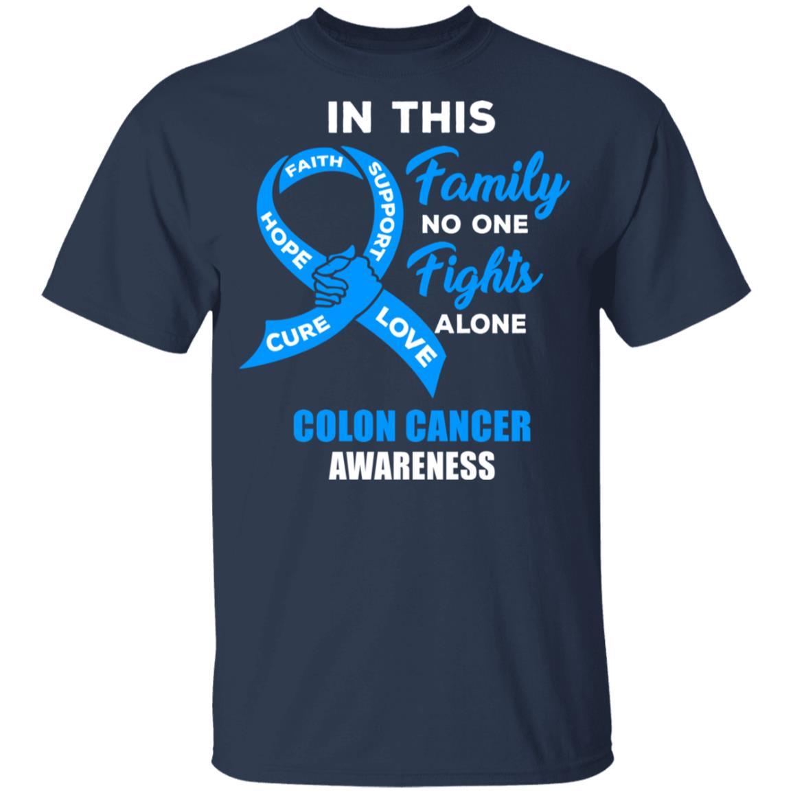 In This Family No One Fights Alone Colon Cancer Awareness Youth-Youth Shirt-Youth T-Shirt-Navy
