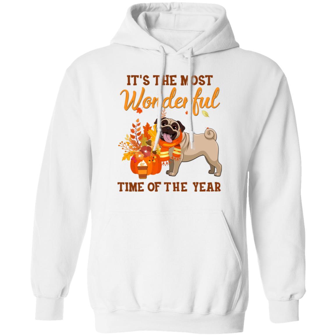 Pug Autumn It's The Most Wonderful Time Of The Year-T-Shirt & Hoodie-Pullover Hoodie-White