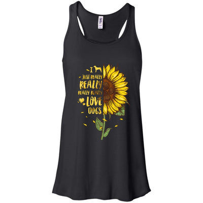 I Just Really Really Love Dogs Sunflower-T-Shirt & Tank Top-Women's Flowy Racerback Tank-Black