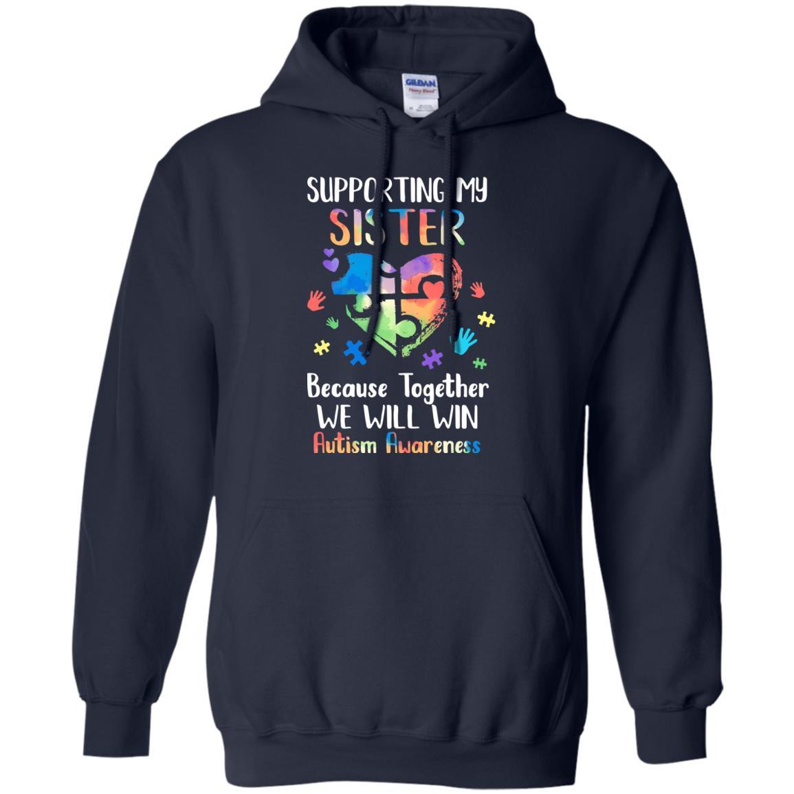 Supporting My Sister Puzzle Autism Awareness Month-T-Shirt & Hoodie-Pullover Hoodie-Navy