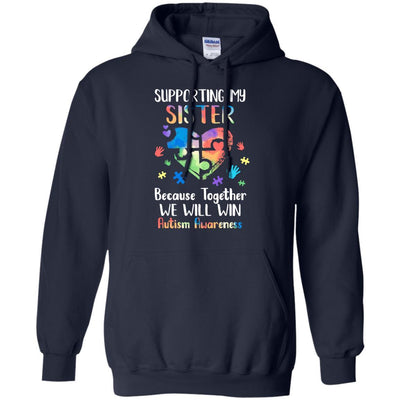 Supporting My Sister Puzzle Autism Awareness Month-T-Shirt & Hoodie-Pullover Hoodie-Navy