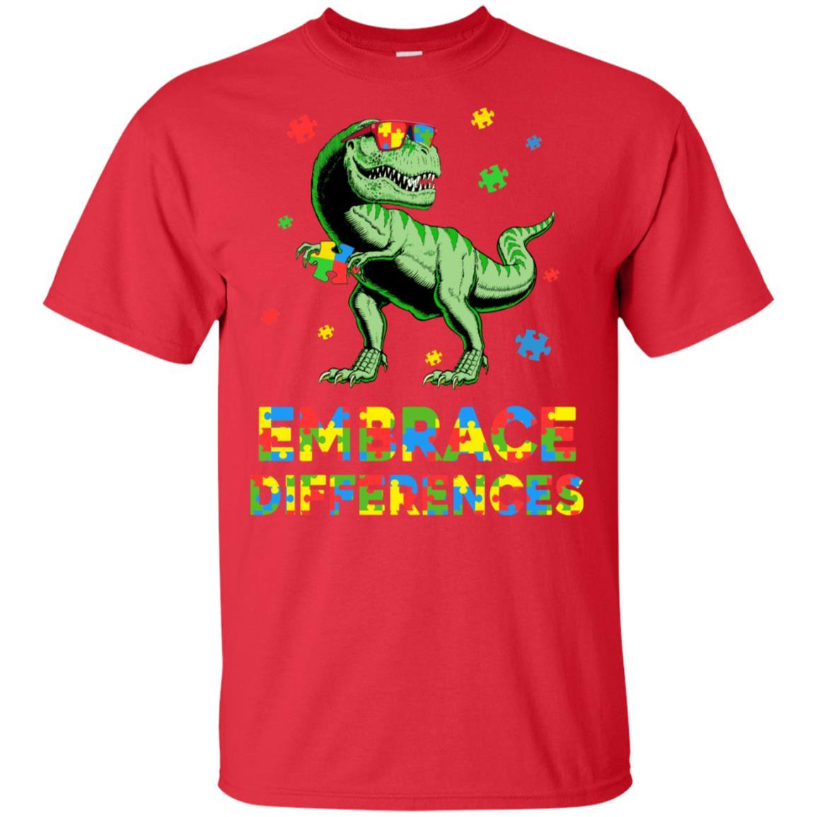 Dinosaur Puzzle Autism Awareness Embrace Differences-T-Shirt & Hoodie-Classic T-Shirt-Red