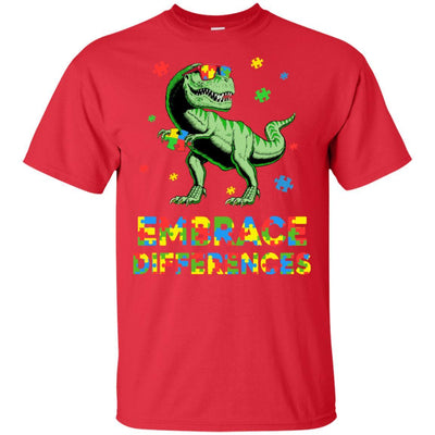 Dinosaur Puzzle Autism Awareness Embrace Differences-T-Shirt & Hoodie-Classic T-Shirt-Red