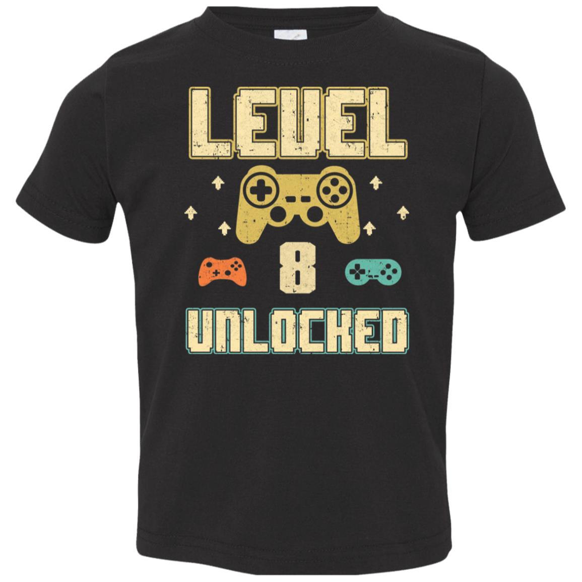 Level 8 Unlocked Video Gamer 8th Birthday Gift Youth-Youth Shirt-Toddler T-Shirt-Black