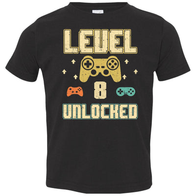 Level 8 Unlocked Video Gamer 8th Birthday Gift Youth-Youth Shirt-Toddler T-Shirt-Black
