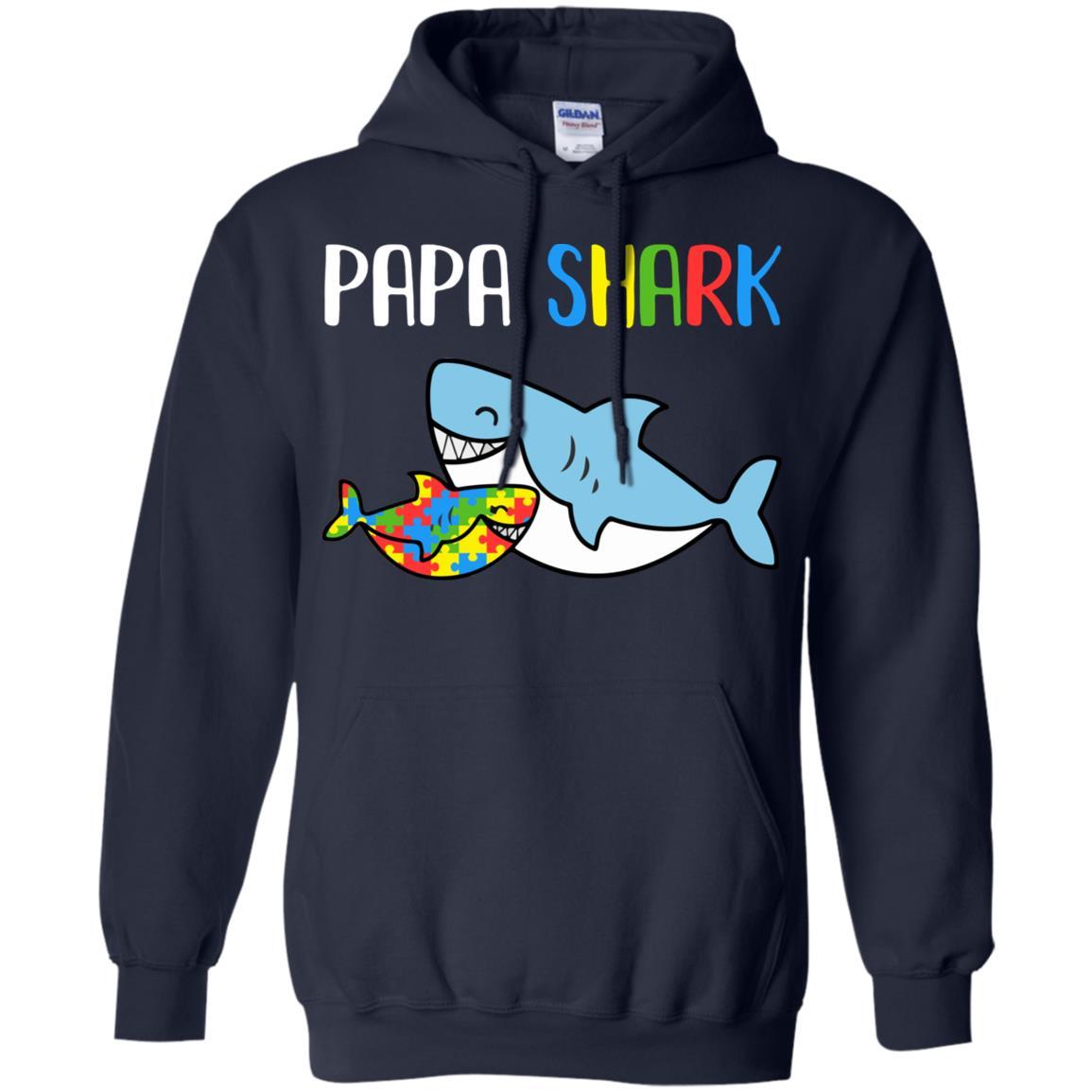 Papa Shark Support Autism Awareness For Grandchild-T-Shirt & Hoodie-Pullover Hoodie-Navy