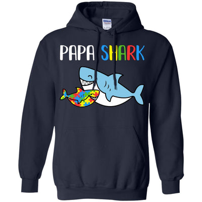 Papa Shark Support Autism Awareness For Grandchild-T-Shirt & Hoodie-Pullover Hoodie-Navy