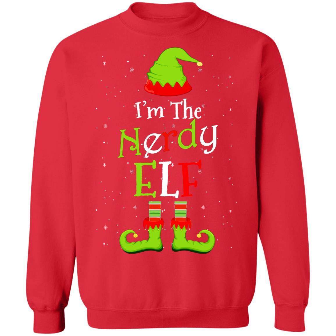 I'm The Nerdy Elf Family Matching Funny Christmas Group Gift-T-Shirt & Sweatshirt-Crewneck Sweatshirt-Red