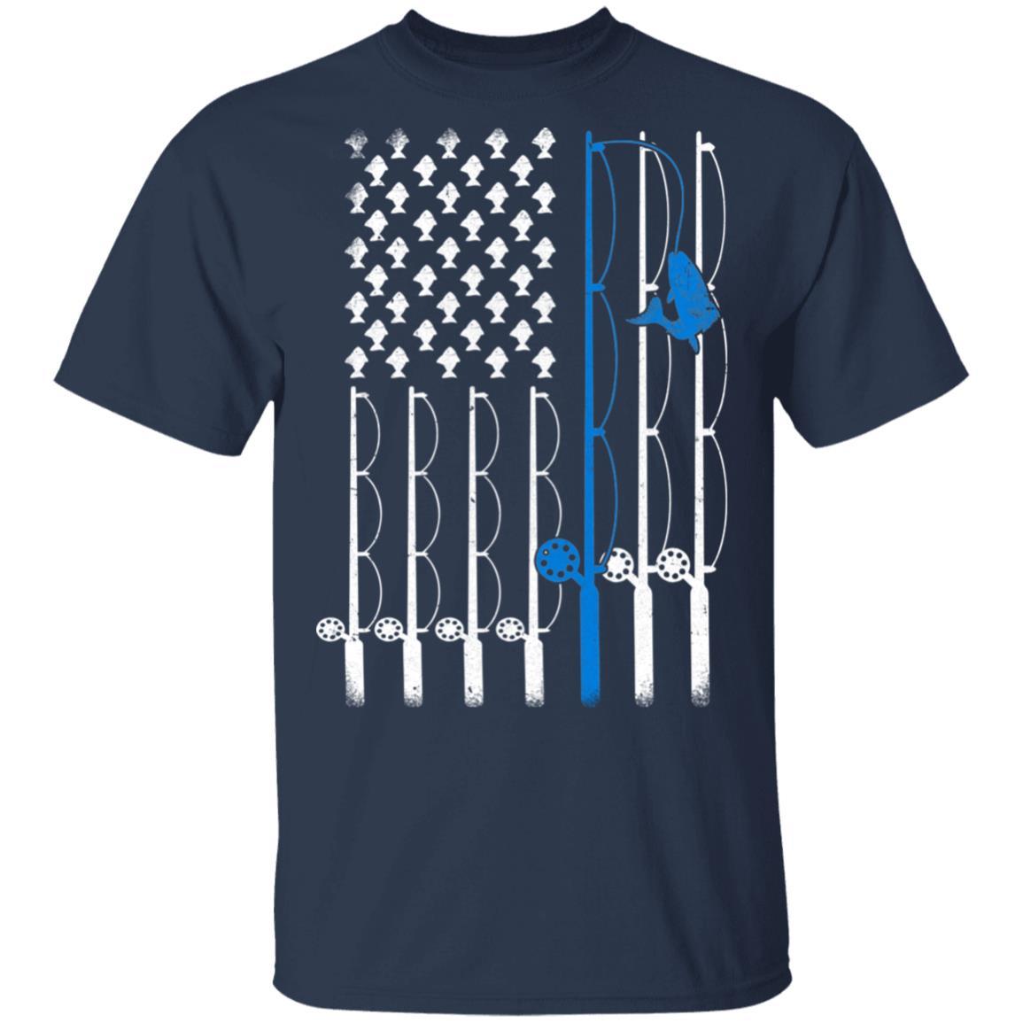 Vintage Fishing Clothes American Flag Fishing-T-Shirt & Hoodie-Classic T-Shirt-Navy