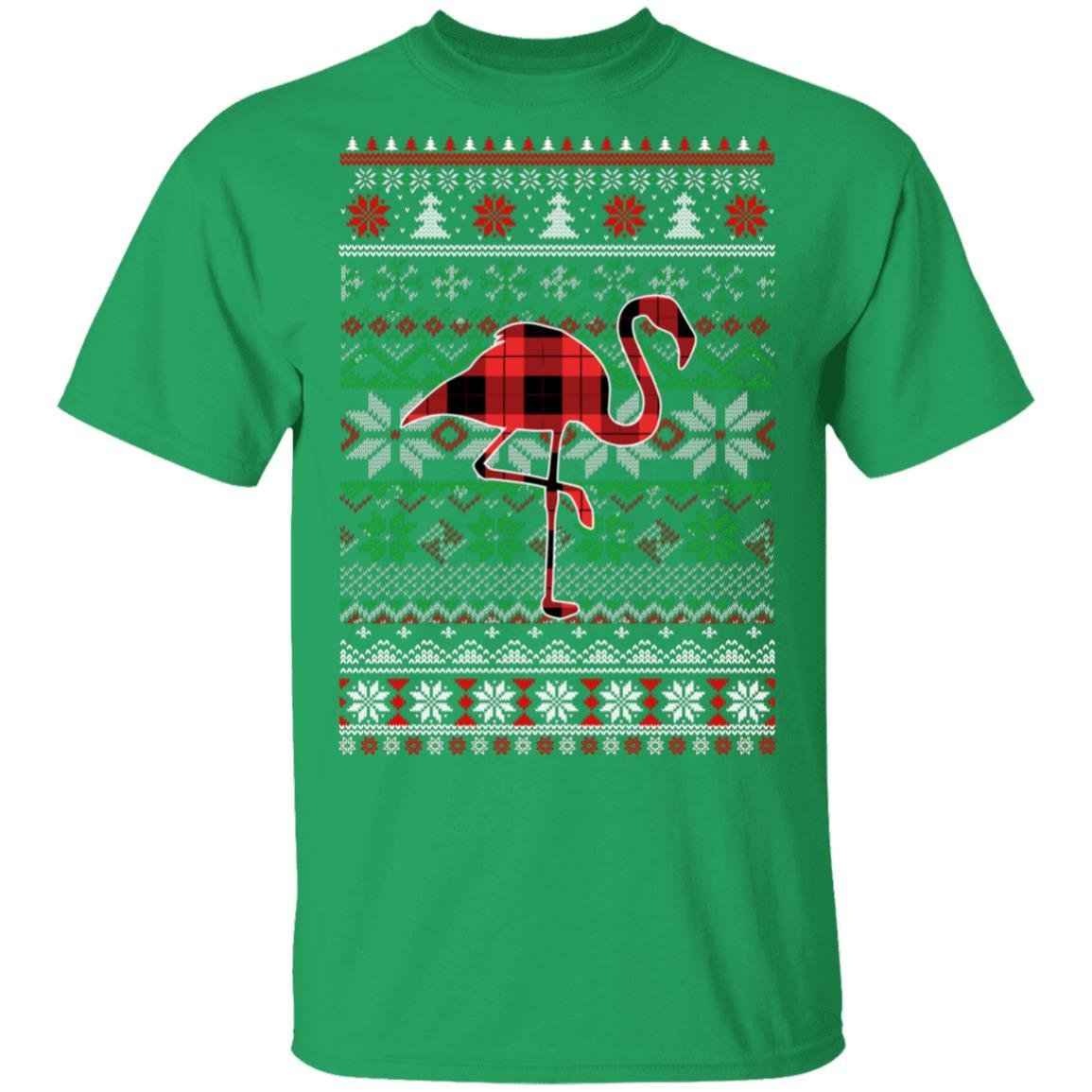 Flamingo Red Plaid Ugly Christmas Sweater Funny Gifts-T-Shirt & Sweatshirt-Classic T-Shirt-Irish Green