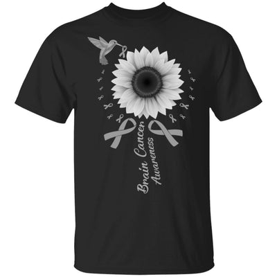 Hummingbird Sunflower Gray Ribbon Brain Cancer Awareness-T-Shirt & Hoodie-Classic T-Shirt-Black