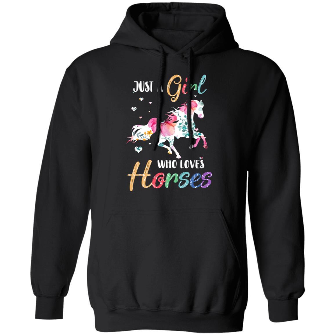 Just A Girl Who Loves Horses Cute Horse Lover-T-Shirt & Hoodie-Pullover Hoodie-Black