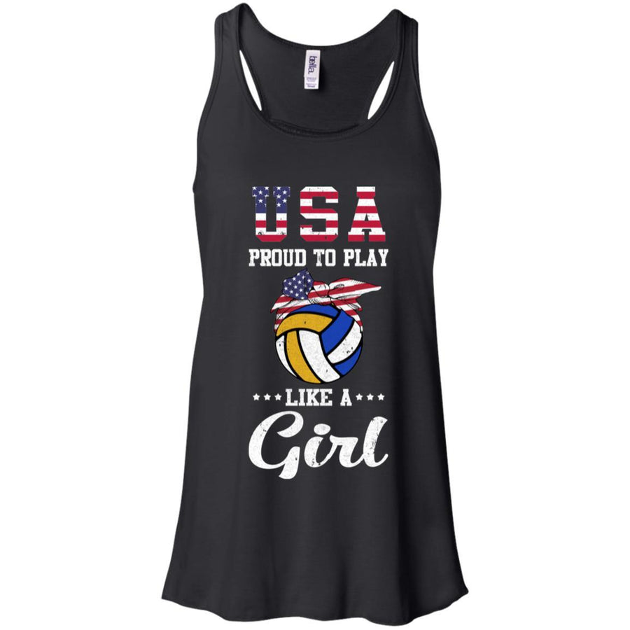 Usa Proud To Play Like A Girl Volleyball-T-Shirt & Tank Top-Women's Flowy Racerback Tank-Black