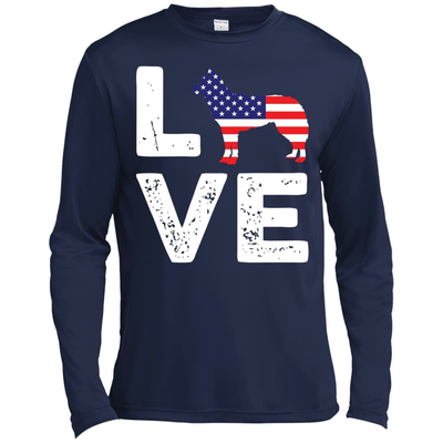 American Flag Dog Husky Love-T-Shirt & Hoodie-Long Sleeve T-Shirt-Navy
