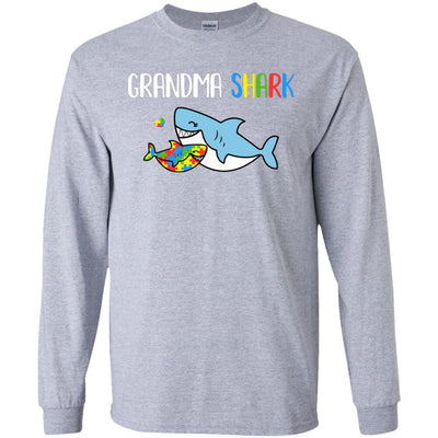 Grandma Shark Support Autism Awareness For Grandchild-T-Shirt & Hoodie-Long Sleeve T-Shirt-Sport Grey