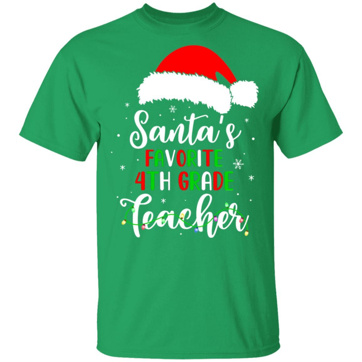 Santa's Favorite 4th Grade Teacher Santa Hat Christmas Light-T-Shirt & Sweatshirt-Classic T-Shirt-Irish Green